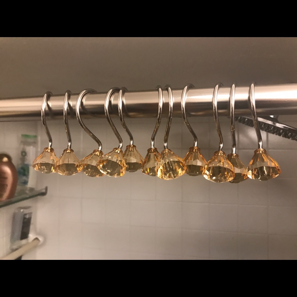 Gold bling shower curtain hooks