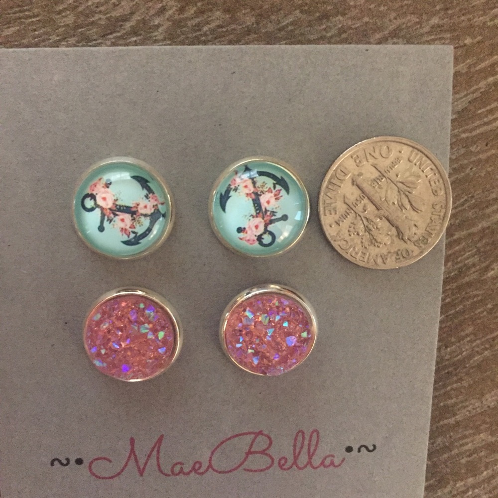 Preppy anchor & sparkly pretty pink Earrings set - Picture 6 of 7