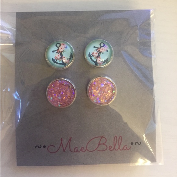 Preppy anchor & sparkly pretty pink Earrings set - Picture 4 of 7