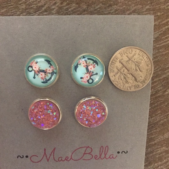 Preppy anchor & sparkly pretty pink Earrings set - Picture 6 of 7