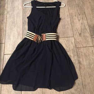 Nautical blue dress with striped belt