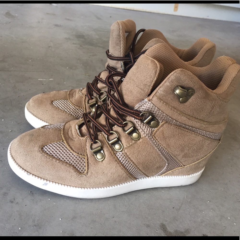 Tan Wedged Sneakers (size 6.5)