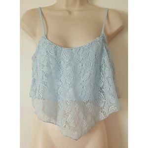 Charlotte Russe Flowy Blue Lace Crop Top
