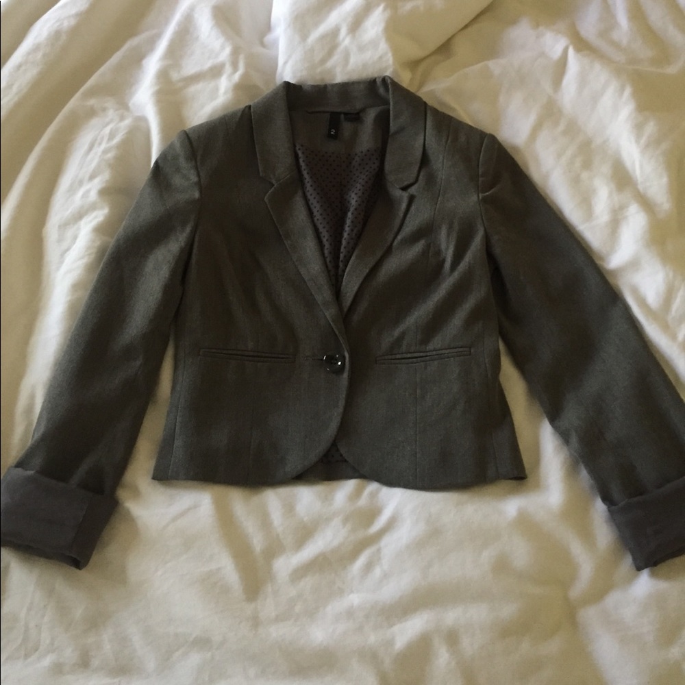 Grey H&M Suit Blazer Cropped Professional
