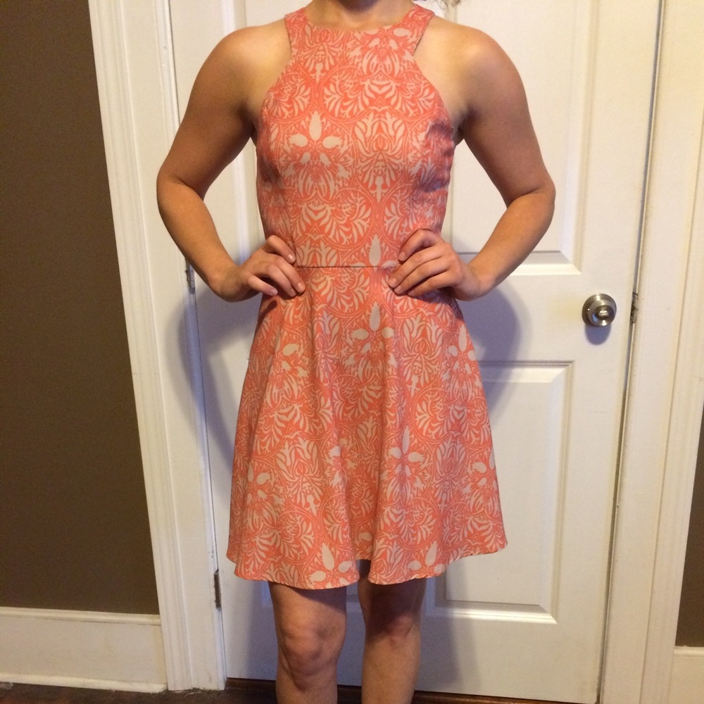 Coral floral print sundress w/open back