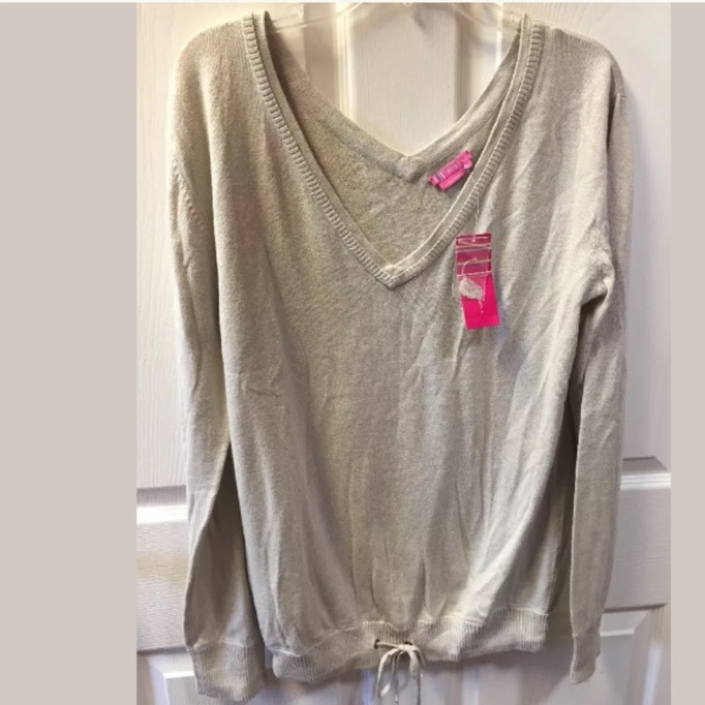 BCBGirls v neck cotton ivory oatmeal sweater NWT L