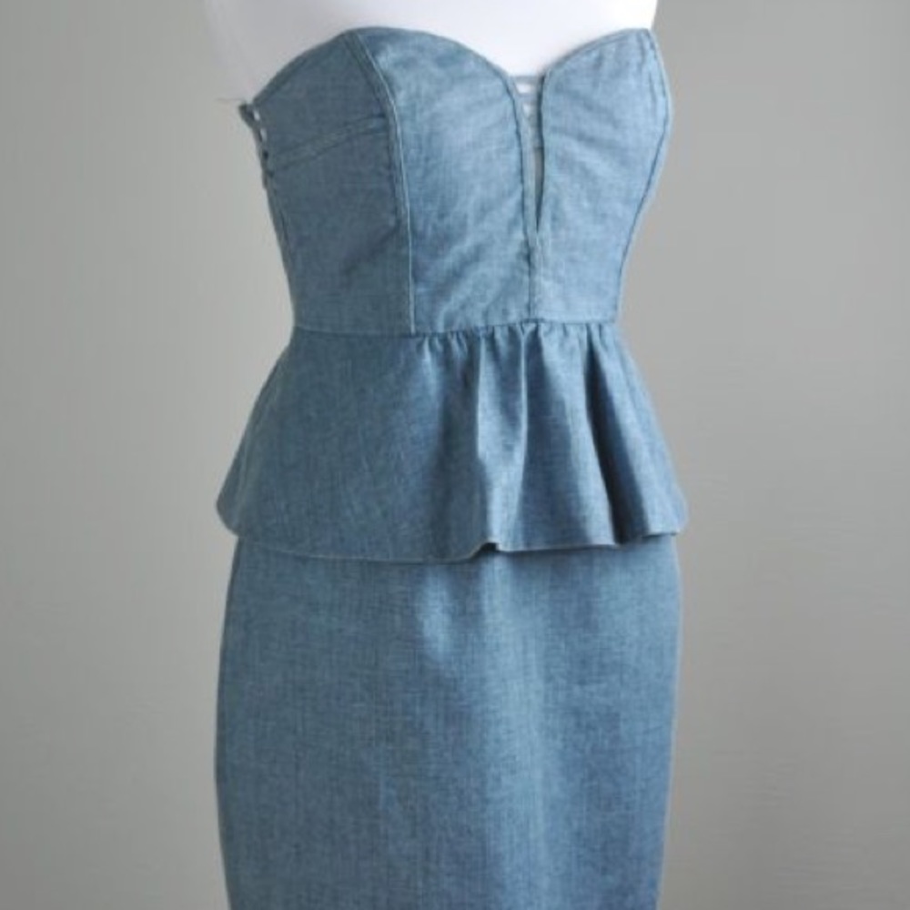 ANTHROPOLOGIE Aryn K Chambray Peplum Dress