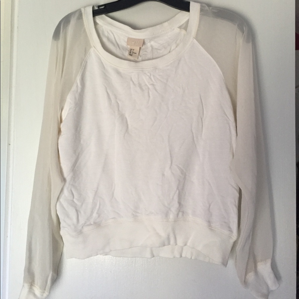 H&M Cream colored top with sheer sleeves.