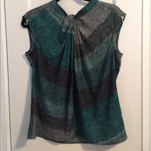 Knotted Detail Blue Zipper Trim Blouse