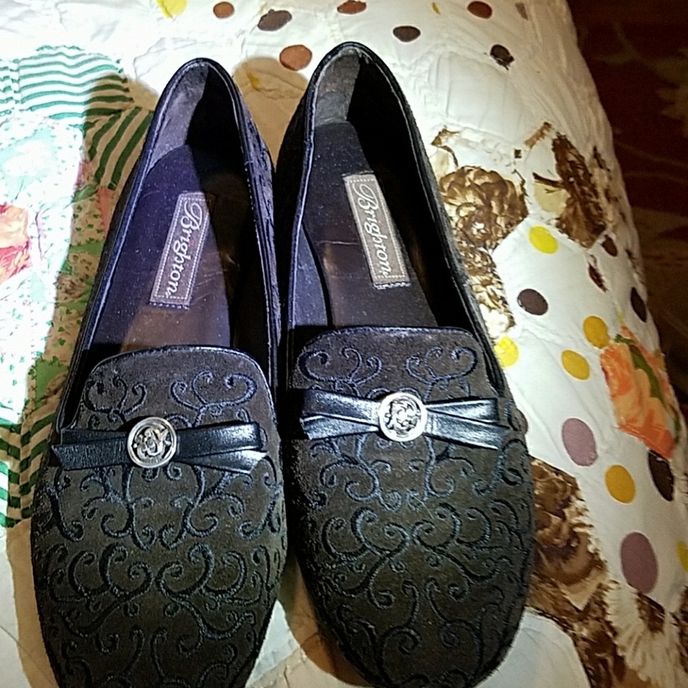 Brighton embroidered brown/black flats with bow