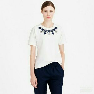 J. Crew White Structured Jeweled Knit Top Size XXS