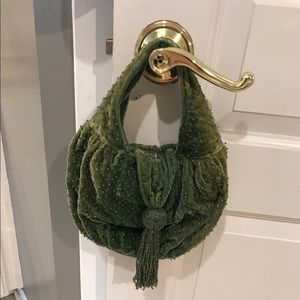 Lulu Guinness beaded green velvet evening bag