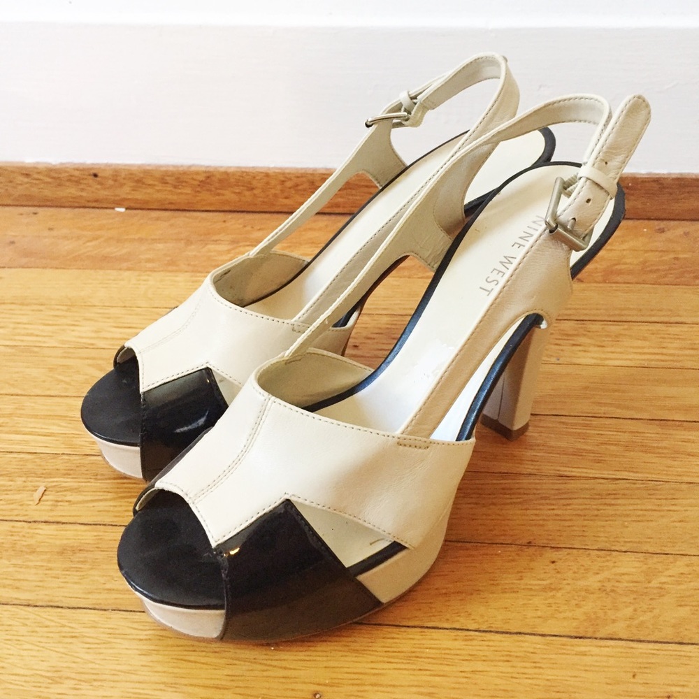 Nine West Black and Cream Platform Sandals