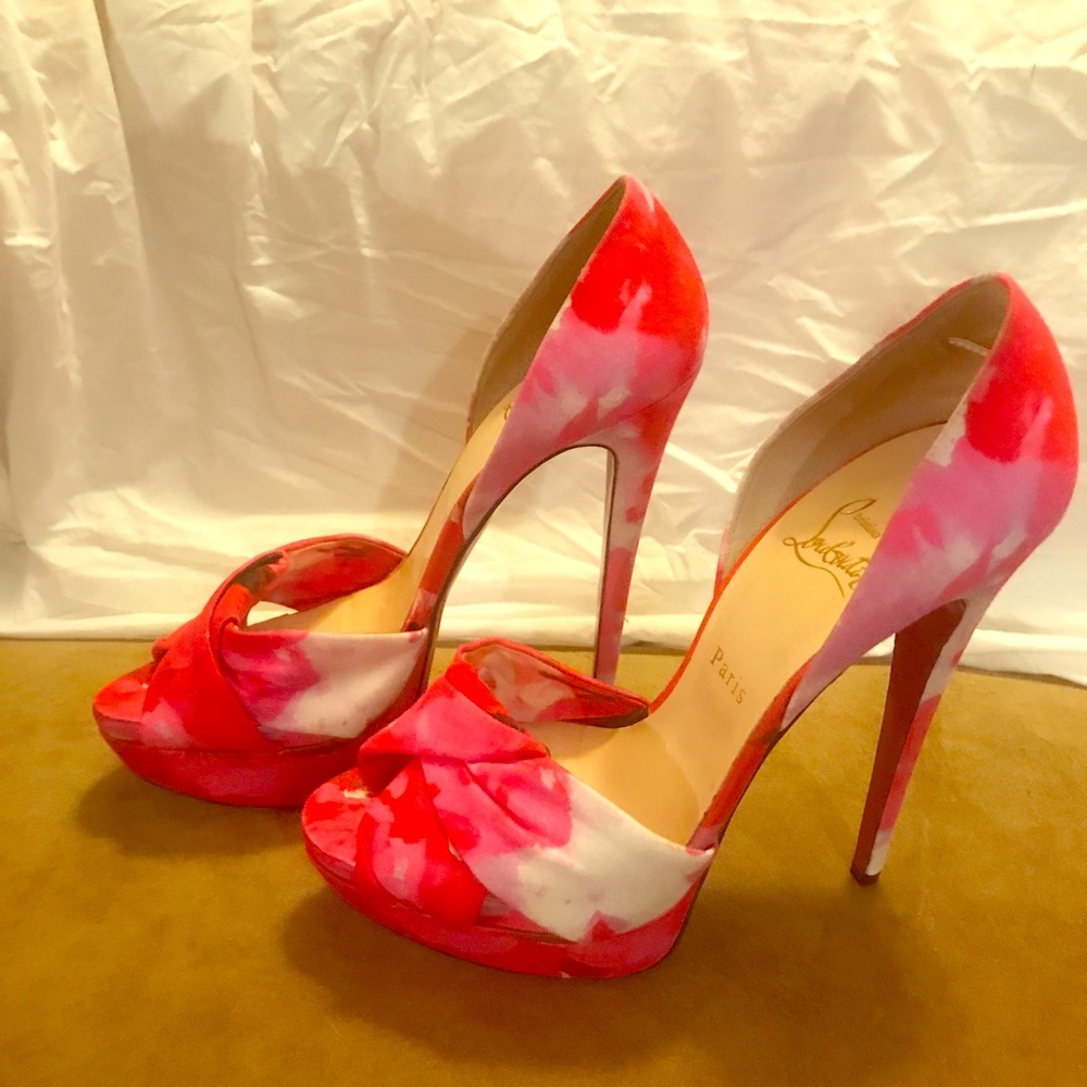 Christian Louboutin Floral Peep Toe Heels