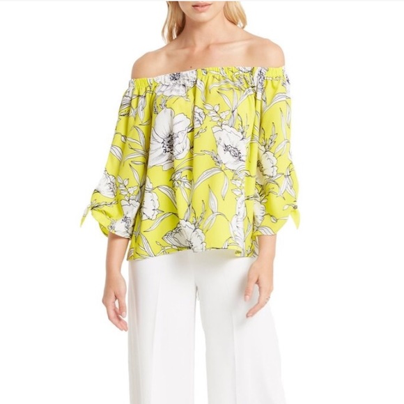 1 left! Off the shoulder Yellow Tie Sleeve Top - Picture 2 of 5