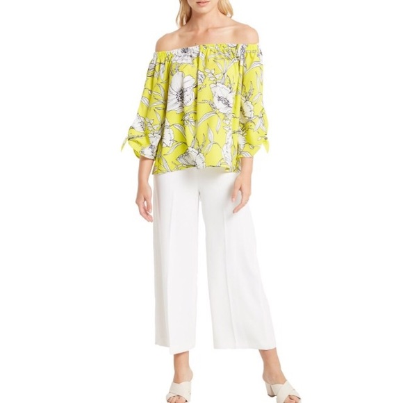 1 left! Off the shoulder Yellow Tie Sleeve Top - Picture 3 of 5