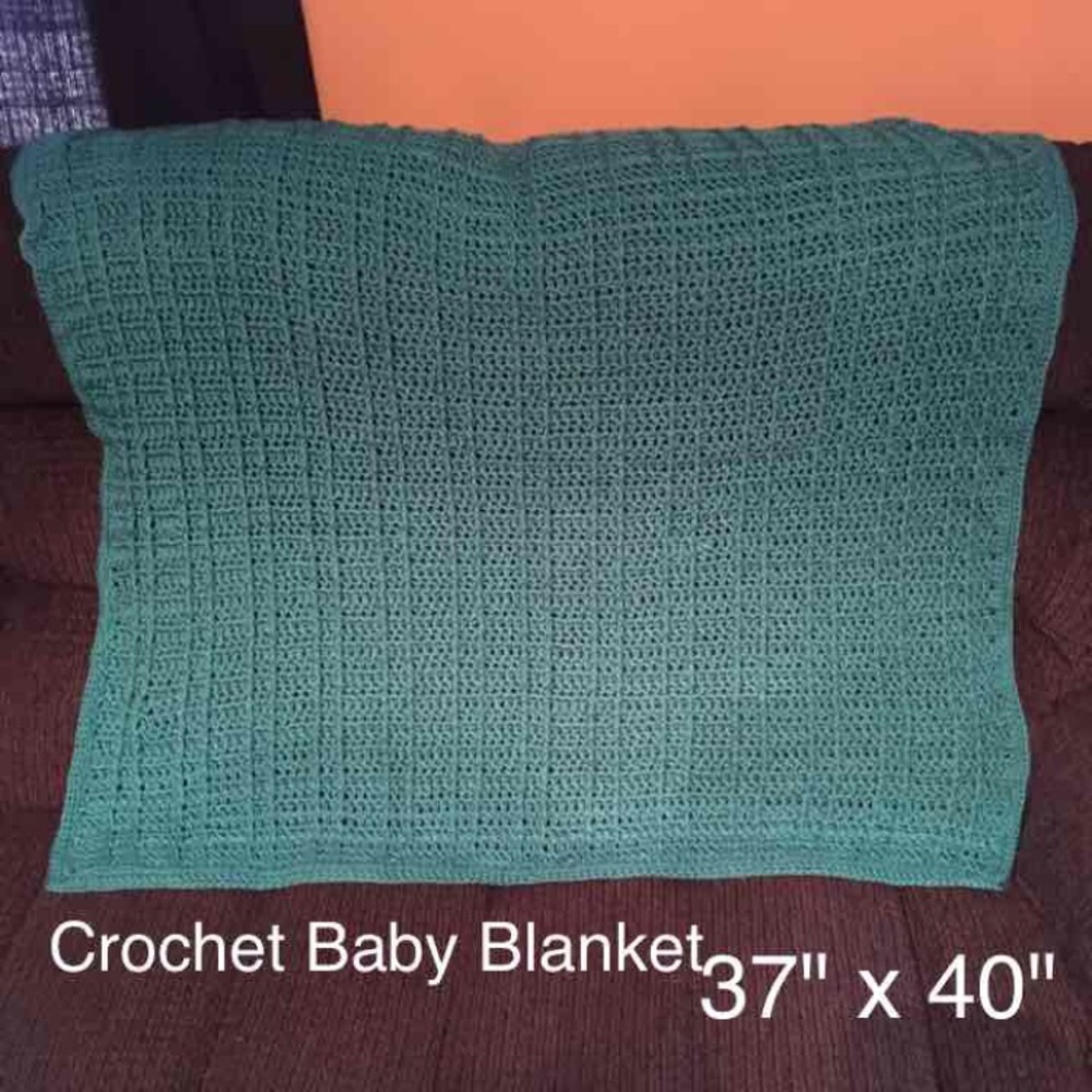 Teal crocheted baby blanket