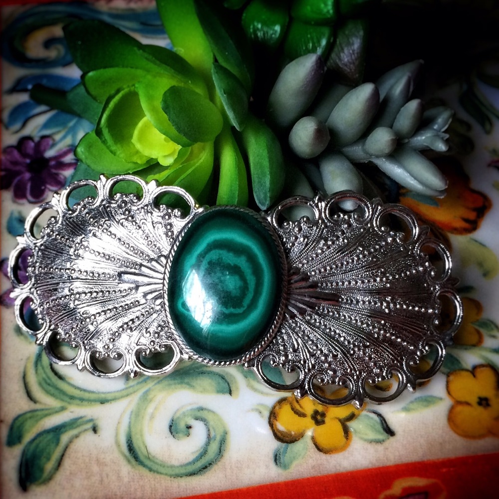 Beautiful Vintage French Artisan Green Hair Clip