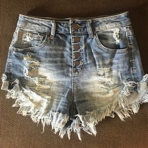 Refuge Medium Wash High Waisted Rise Jean Shorts