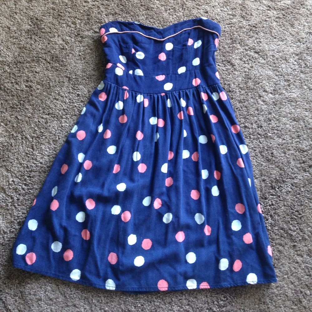 Xhilaration Navy Polka Dot Strapless Dress