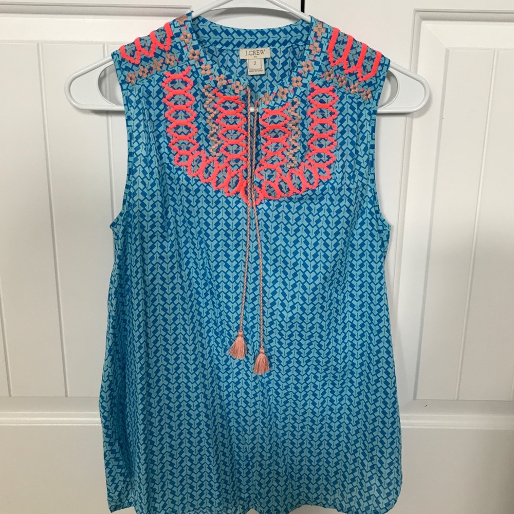 JCrew printed embroidered sleeveless top