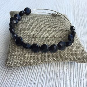 Alex and Ani Black Jet Luxe beaded bangle, silver
