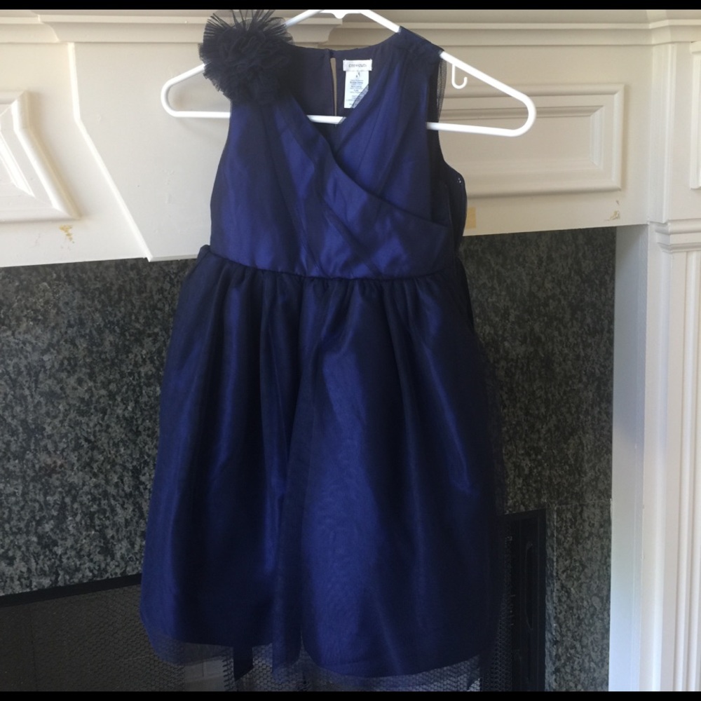 Navy blue tulle over satin dress