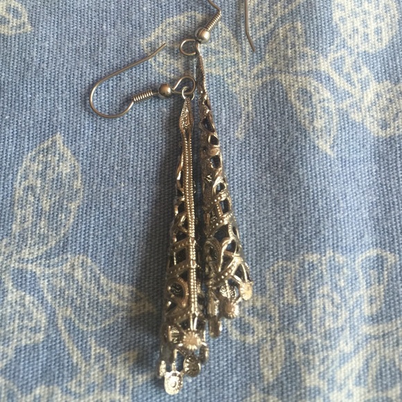 Vintage Sterling Silver Filagree Dangles - Picture 2 of 4