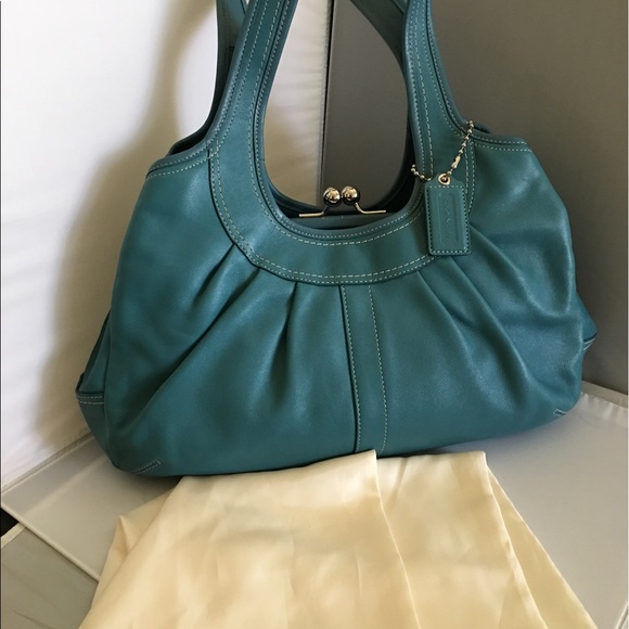 Coach Handbags - Coach blue ergo pleated kiss lock satchel purse