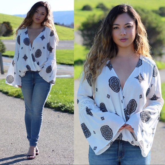 SALE Surplice Bell Sleeve Blouse - Picture 3 of 5