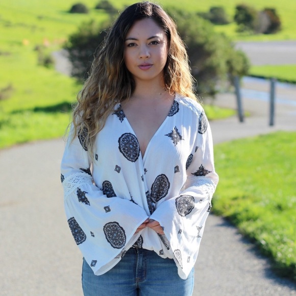 SALE Surplice Bell Sleeve Blouse - Picture 2 of 5