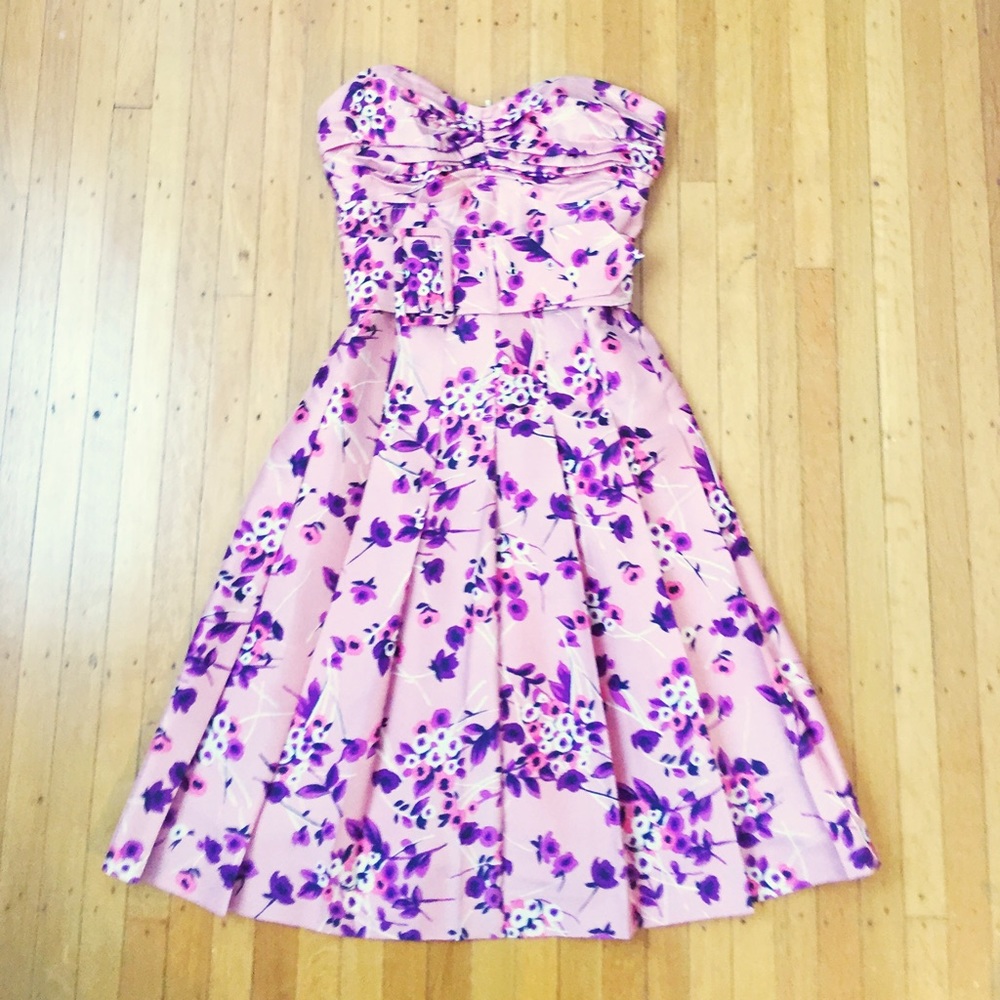 Express Pink Floral Strapless Dress