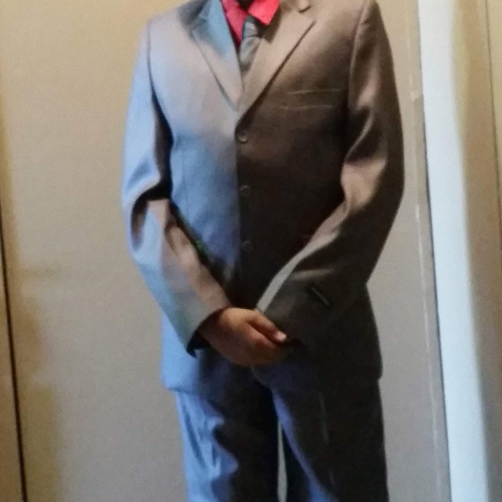 Gray kids suit jacket vest and slacks