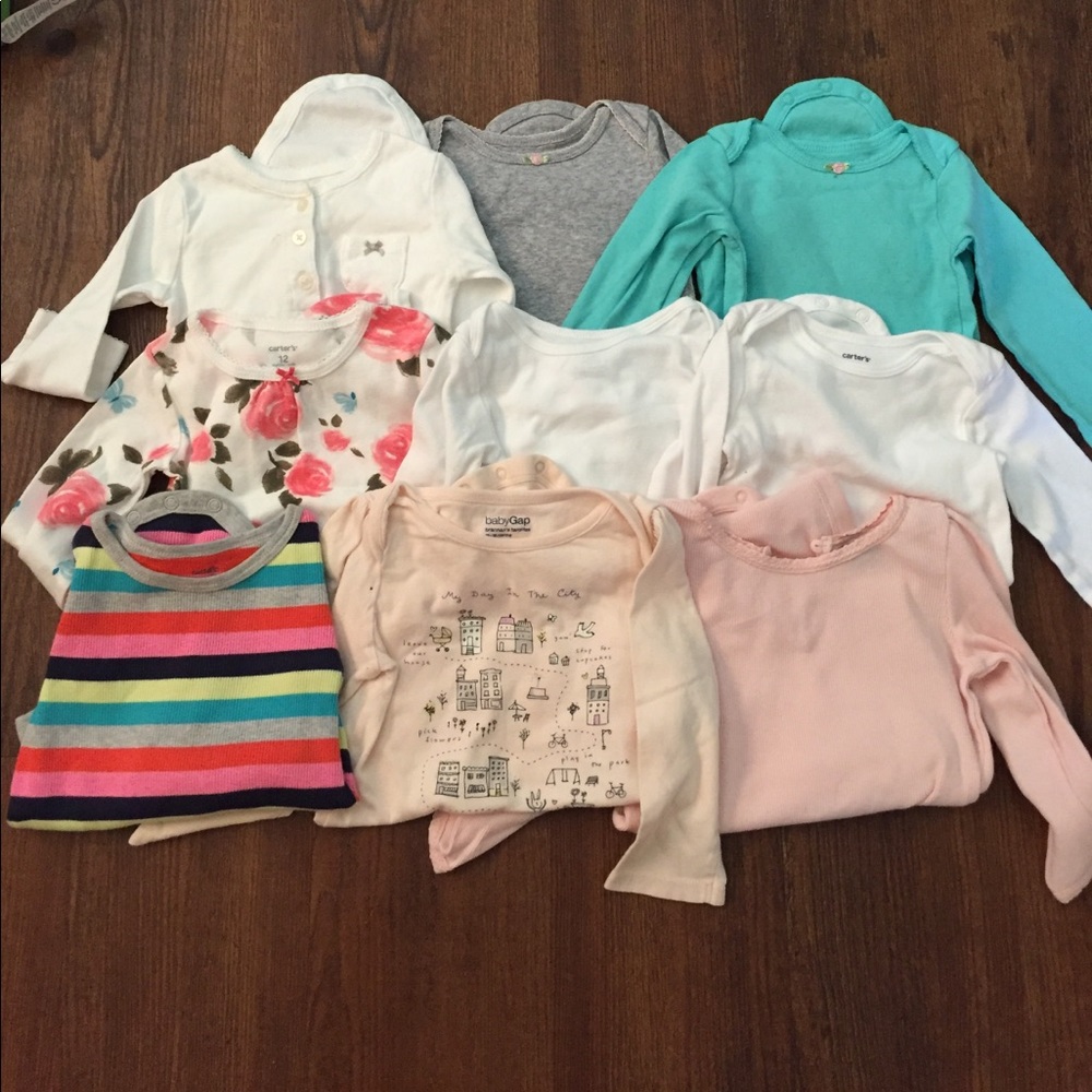 Lot of nine 12 month onesies.