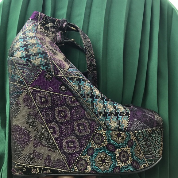 Aldo purple tapestry Mary Jane wedges - Picture 2 of 6