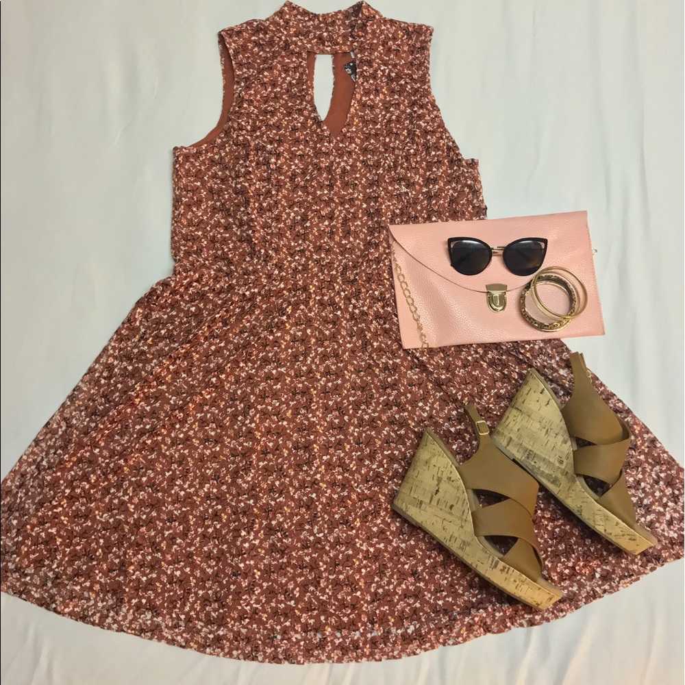 Rust Floral Print Dress