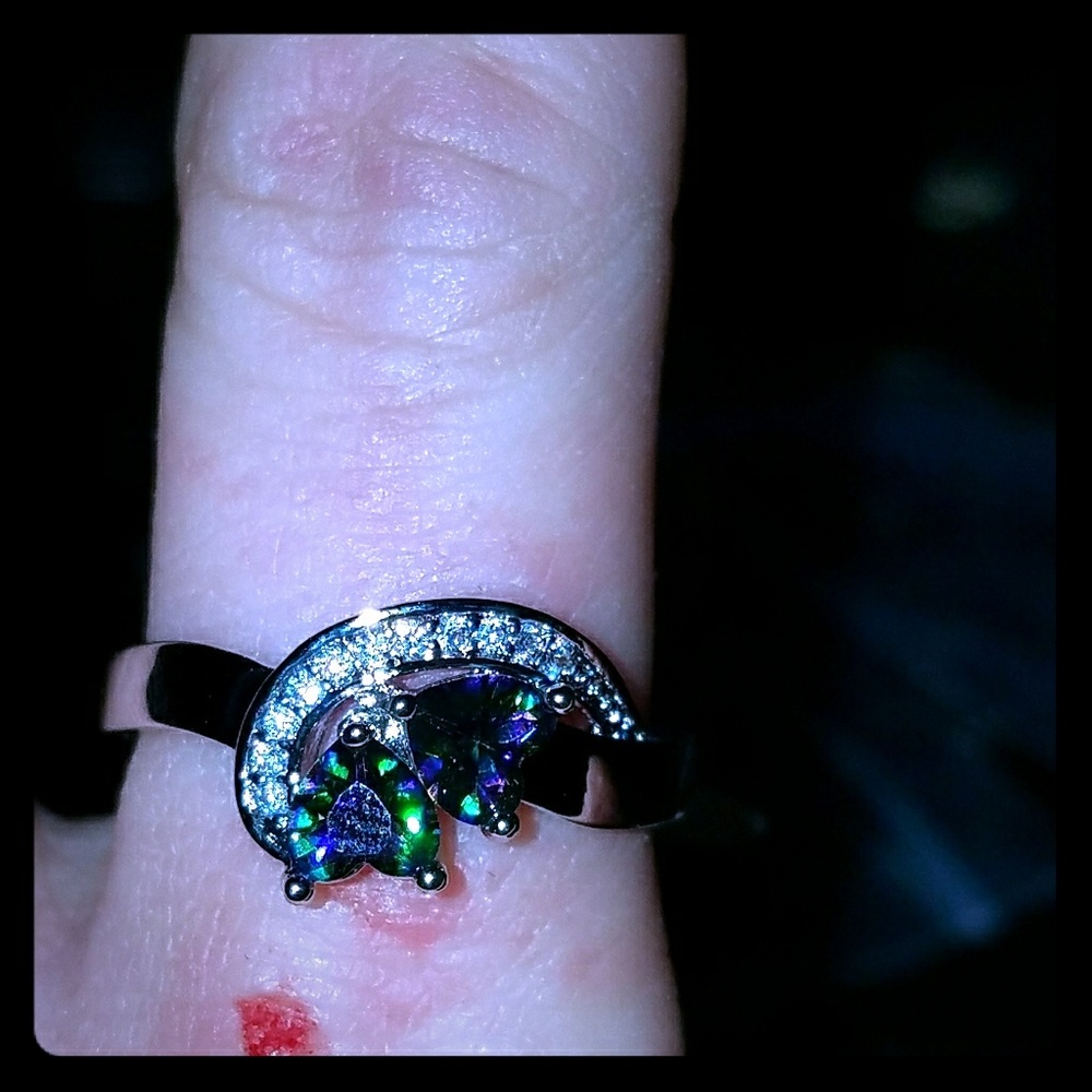 Mystic topaz double heart ring