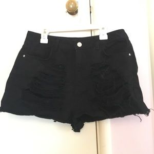 Missguided black wash destroyed denim shorts!