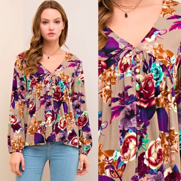 Elegant Floral Tie Back Blouse - Picture 2 of 4