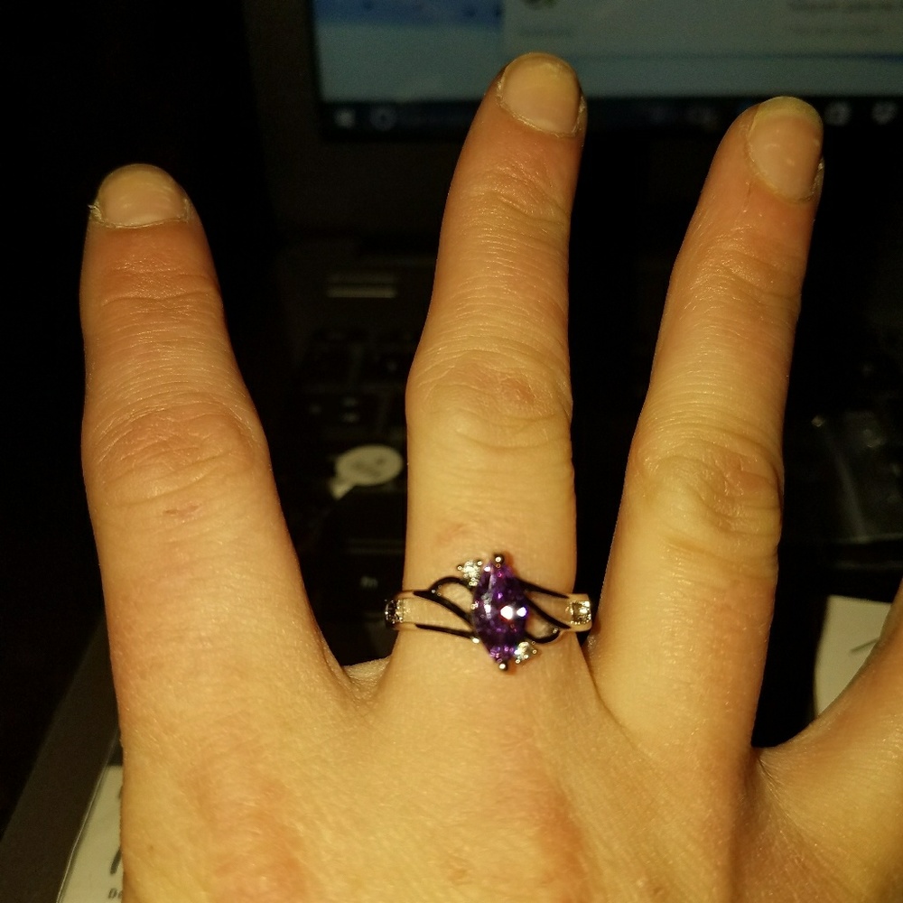 Diamond shaped amethyst ring.