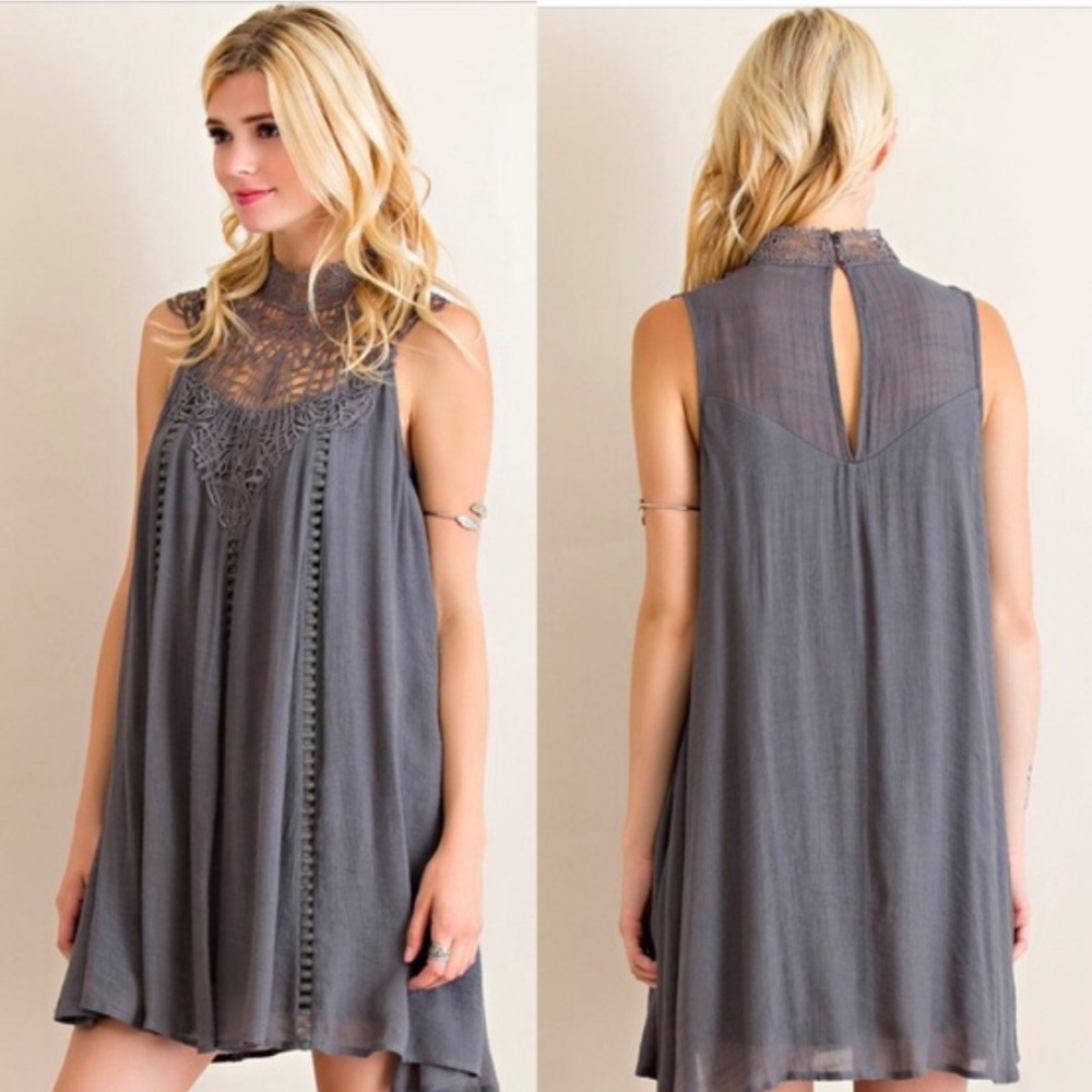 💥FLASH SALE💥 Charcoal Lace Neck Dress - Picture 2 of 5