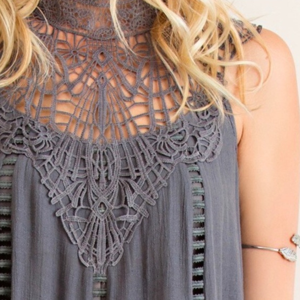 💥FLASH SALE💥 Charcoal Lace Neck Dress - Picture 3 of 5