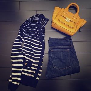 V-neck black and white cardigan