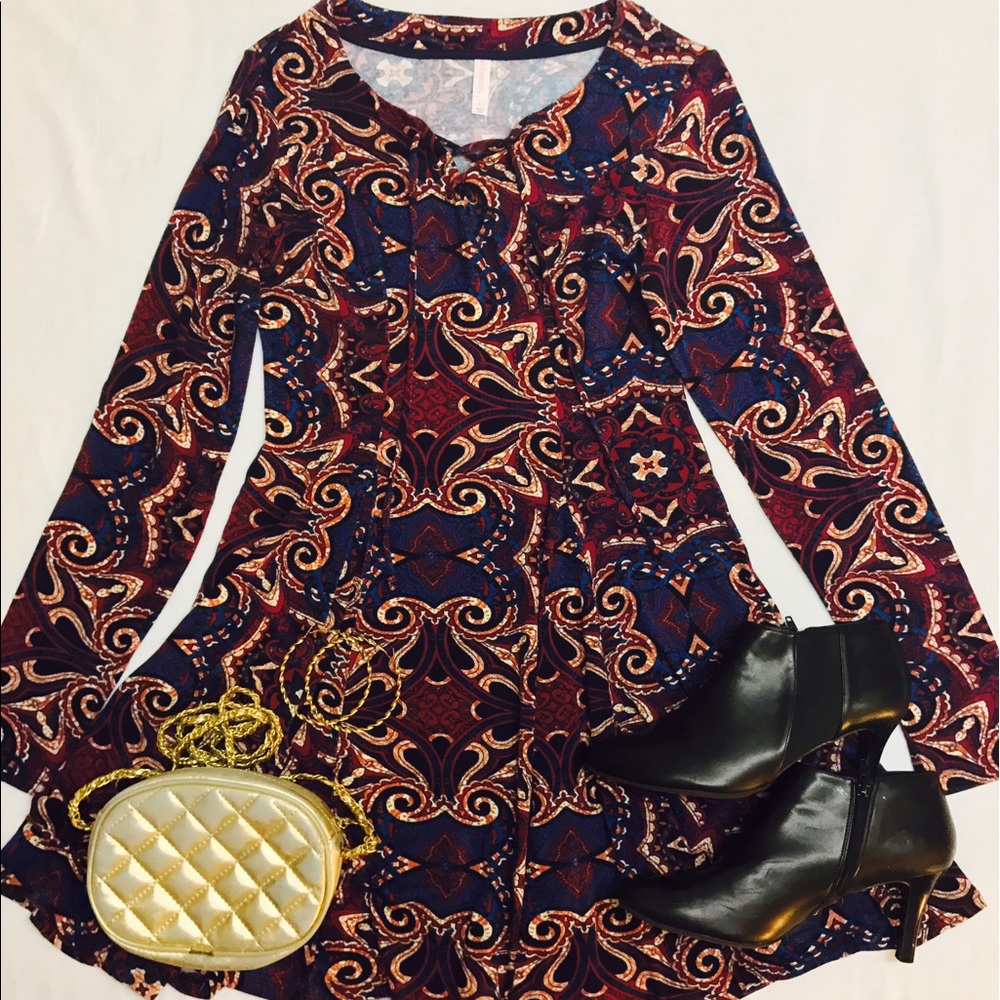 Indi-Boho Multiple Print Dress