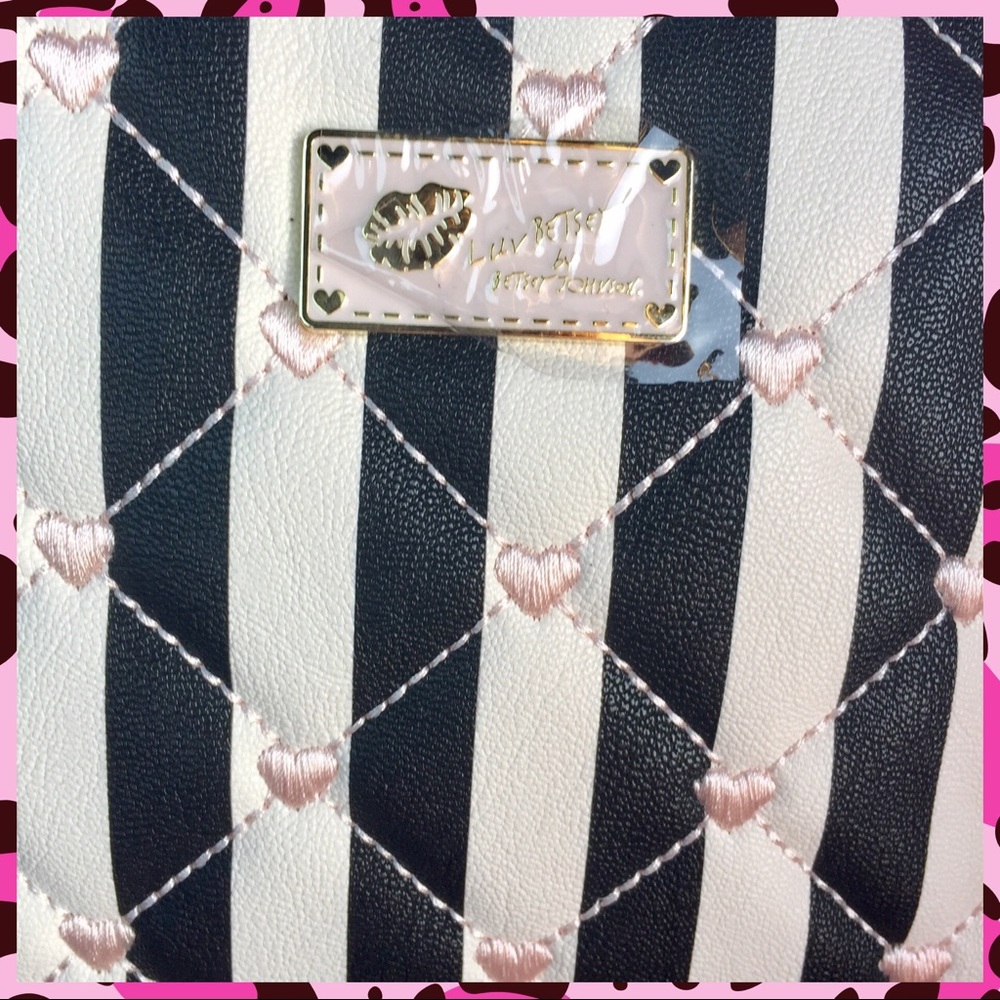 Betsey Johnson Black & Pink Stripe Hearts Backpack - Picture 3 of 7