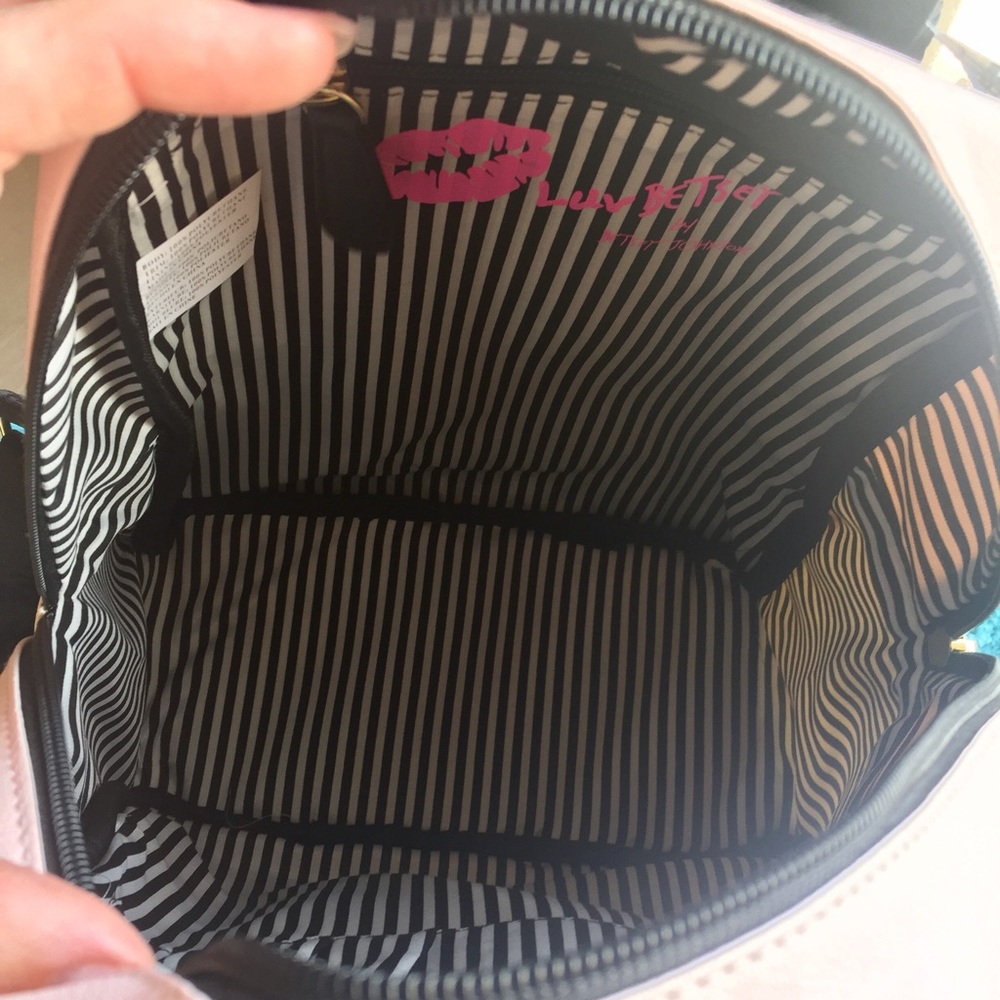 Betsey Johnson Black & Pink Stripe Hearts Backpack - Picture 4 of 7