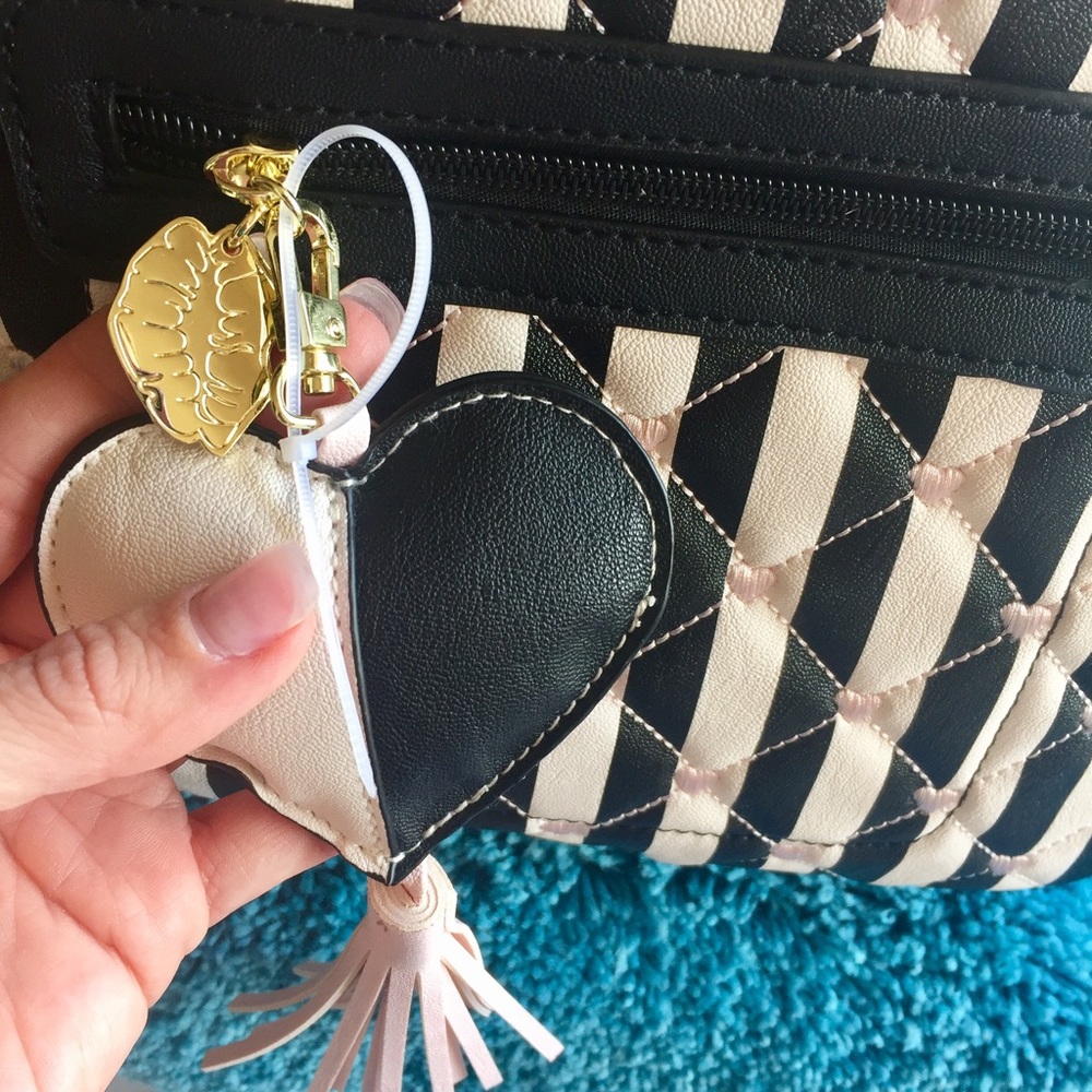 Betsey Johnson Black & Pink Stripe Hearts Backpack - Picture 5 of 7