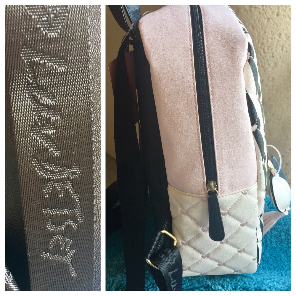 Betsey Johnson Black & Pink Stripe Hearts Backpack - Picture 6 of 7