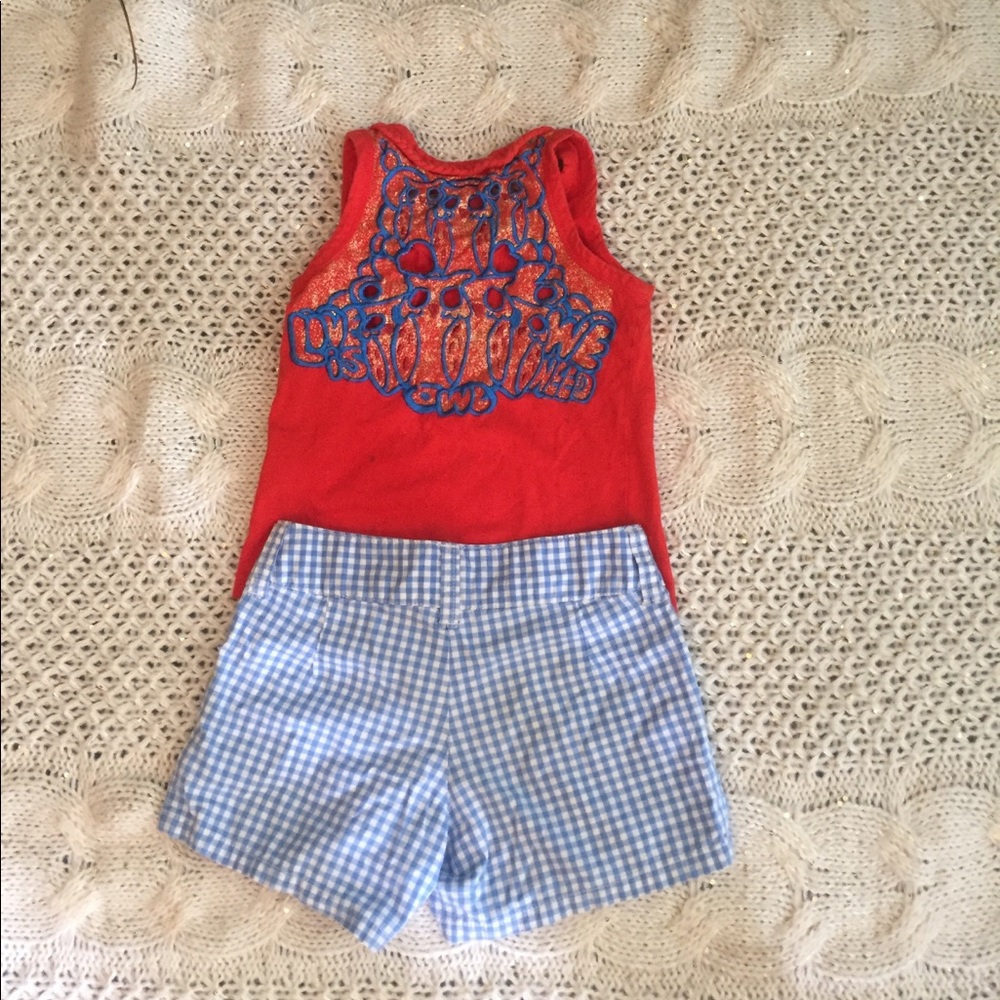 Oilily shirt and Crazy 8 shorts