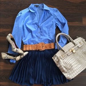 Navy Pleated Mini Skirt